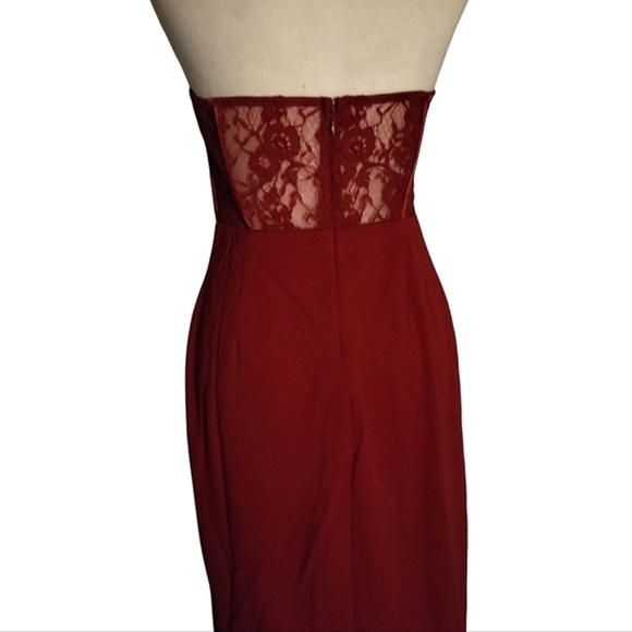 Lulus Exquisitely Sultry Wine Red Lace Strapless Bustier Midi Dress Size Large - Picture 7 of 12